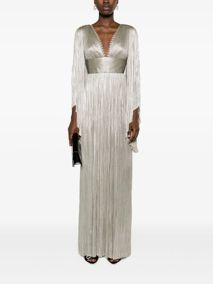 Harlow Rhinestone-Detail Pleated Maxi Dress