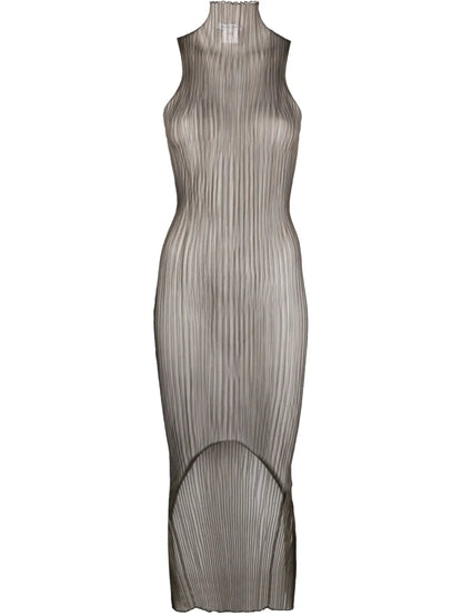 High-Neck Ribbed Midi Dress