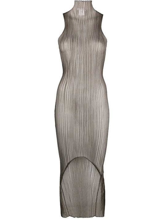 High-Neck Ribbed Midi Dress