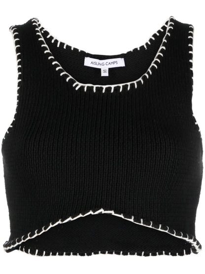 Blanket Stitch Cropped Tank Top