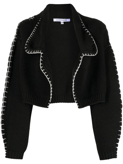 Chunky-Ribbed Stitch-Trim Cardigan