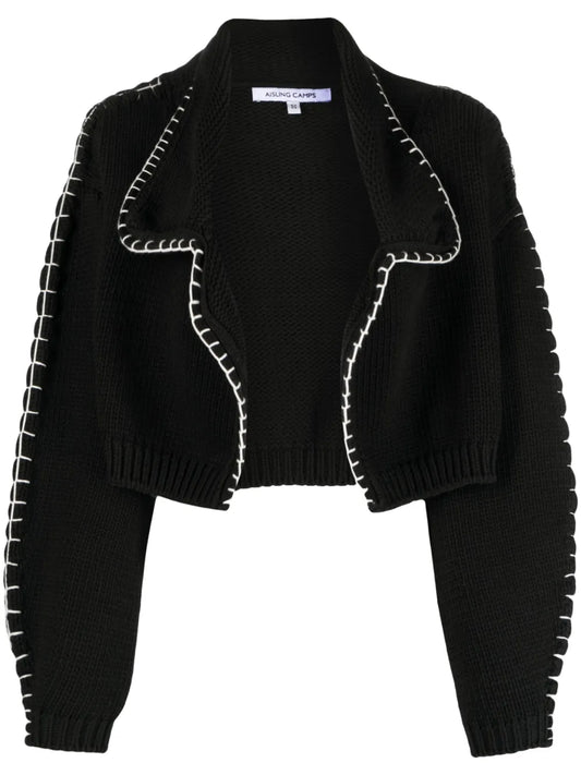 Chunky-Ribbed Stitch-Trim Cardigan