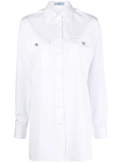 Crystal-Button Cotton Shirt