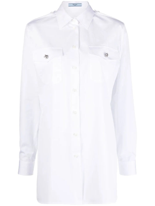 Crystal-Button Cotton Shirt