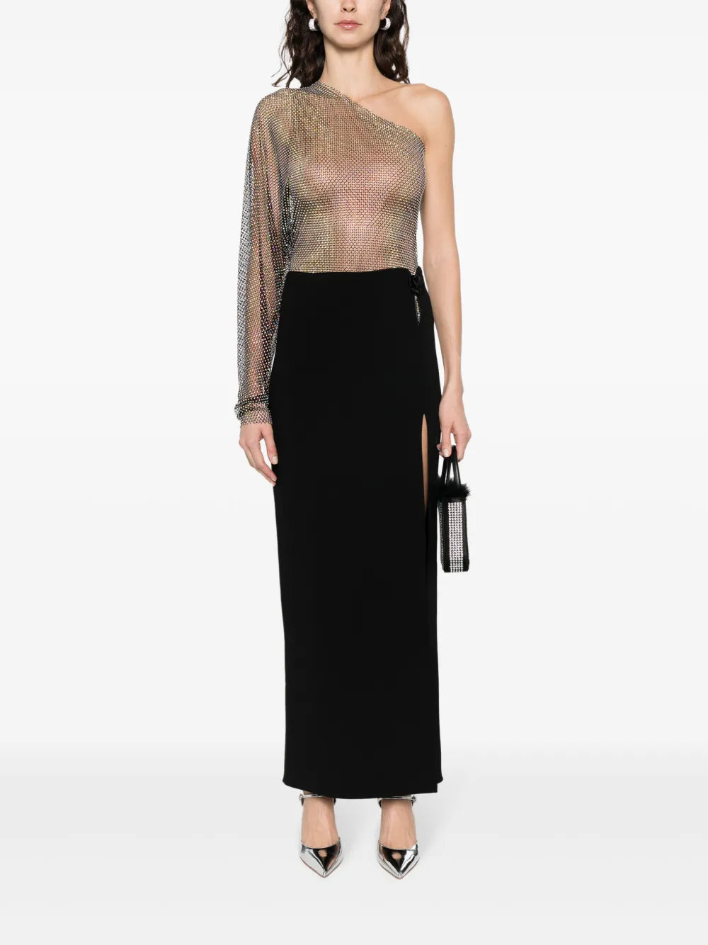 One-Shoulder Rhinestone-Embellished Bodysuit