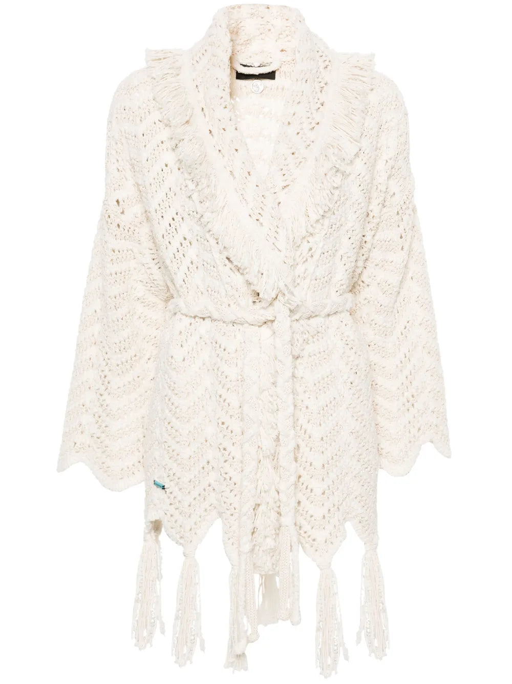 Chevron-Knit Fringed Cardigan