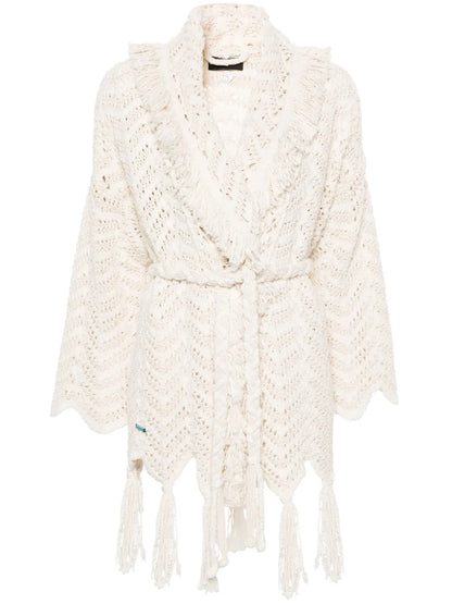 Chevron-Knit Fringed Cardigan