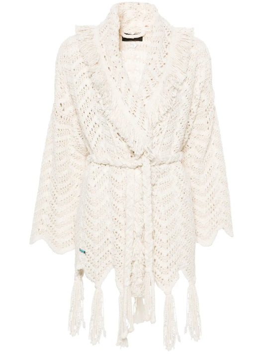 Chevron-Knit Fringed Cardigan