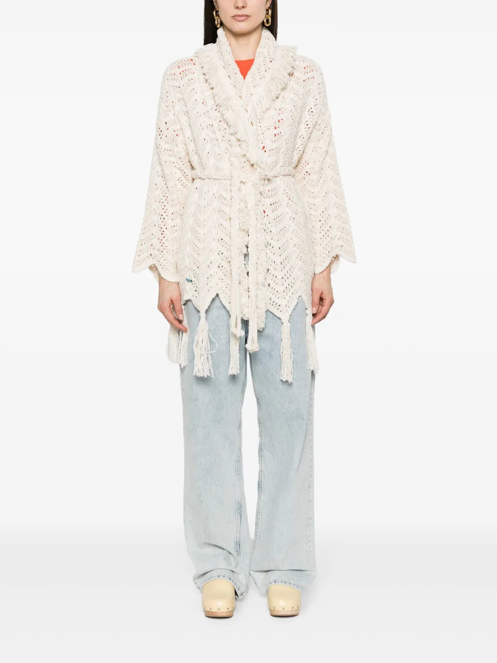 Chevron-Knit Fringed Cardigan