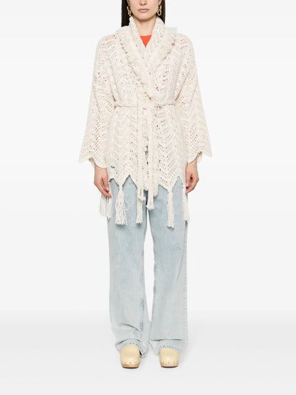 Chevron-Knit Fringed Cardigan