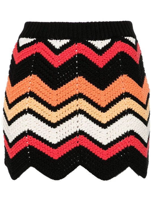 Kaleidoscopic Chevron-Knit Miniskirt