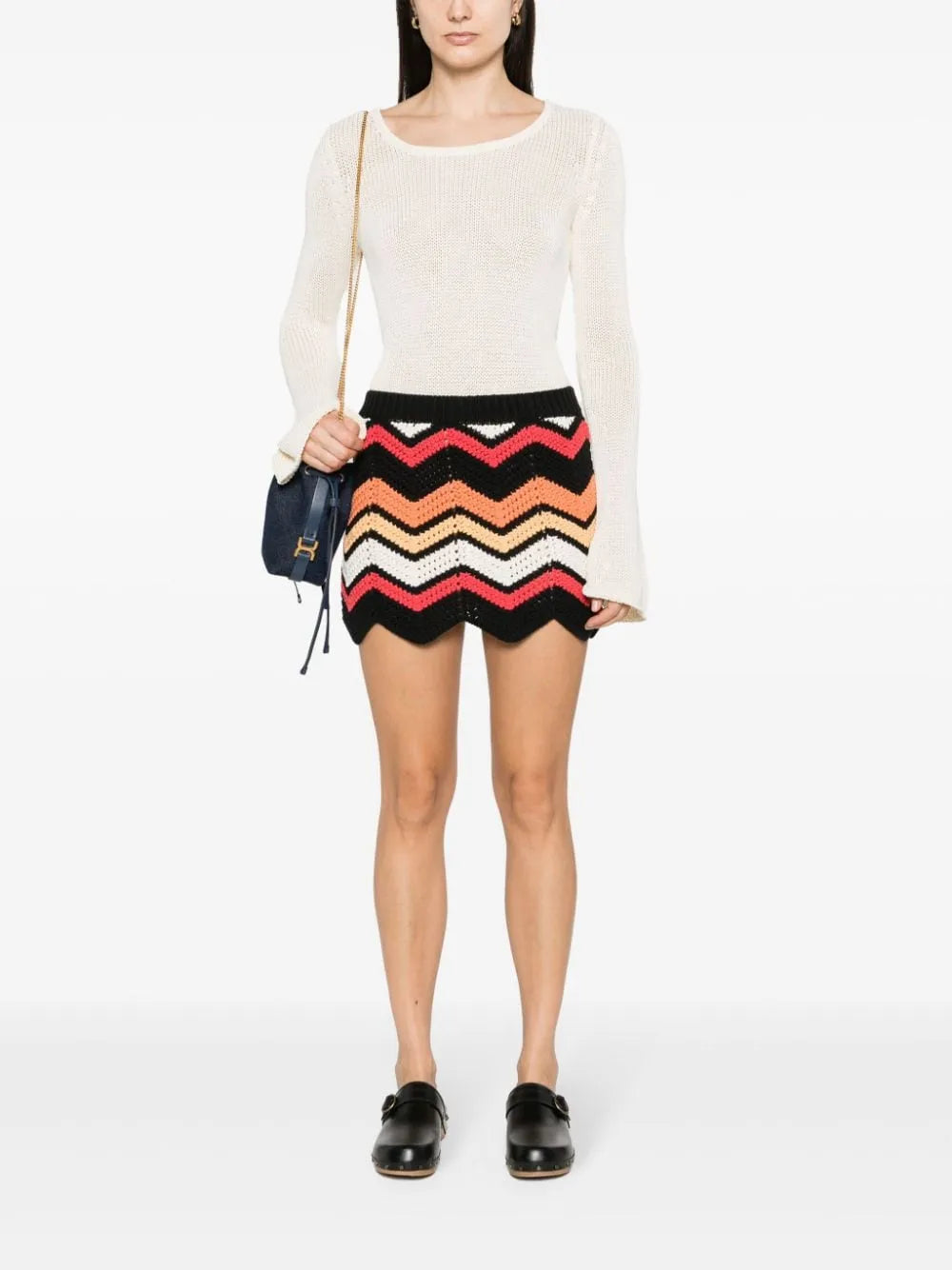 Kaleidoscopic Chevron-Knit Miniskirt