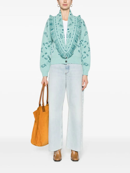 Bandana-Jacquard Bomber Cardigan