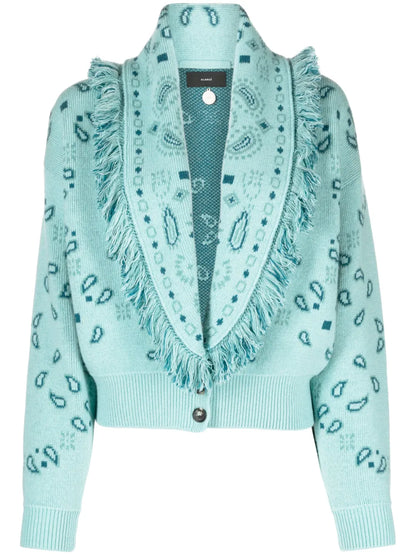 Bandana-Jacquard Bomber Cardigan