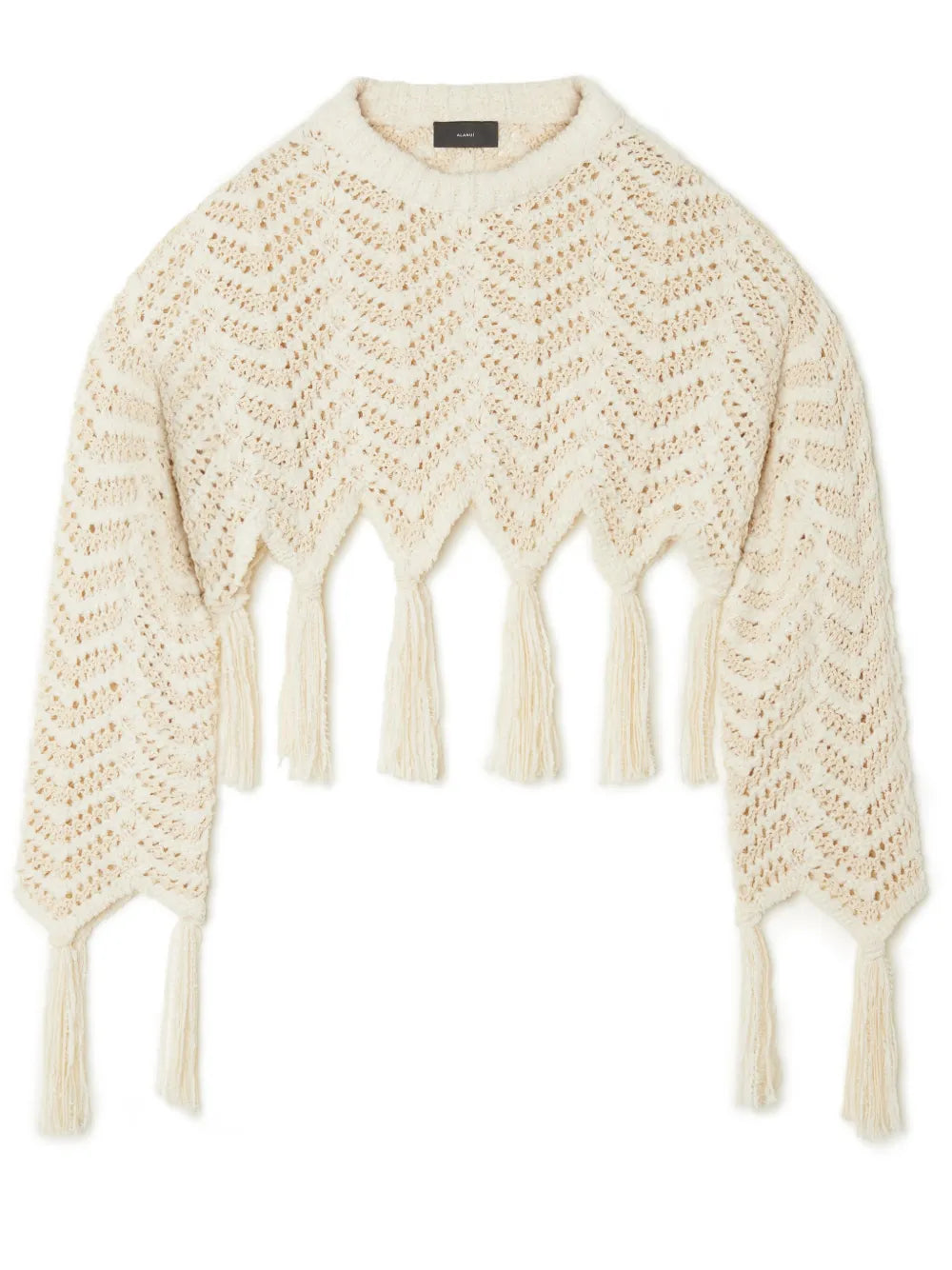Chevron Knit Fringed Cropped Jumper