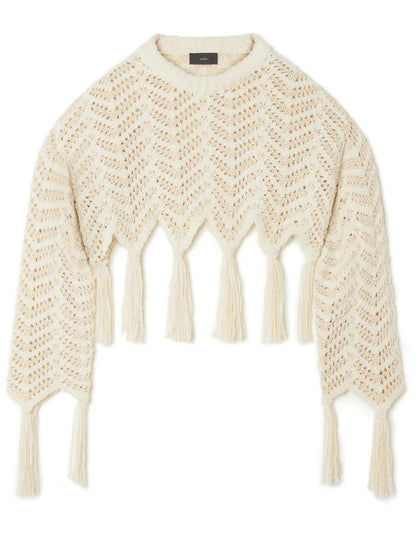 Chevron Knit Fringed Cropped Jumper