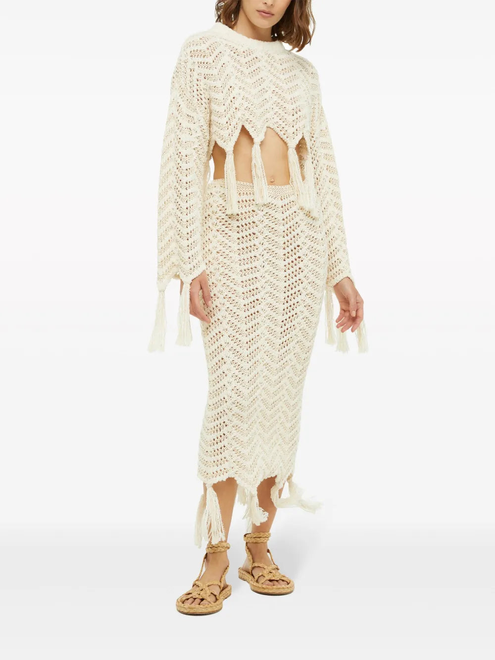 Chevron Knit Fringed Cropped Jumper