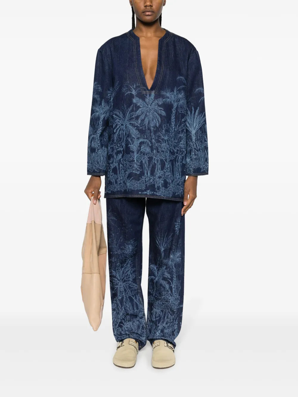 Jungle Toile De Jouy Denim Tunic