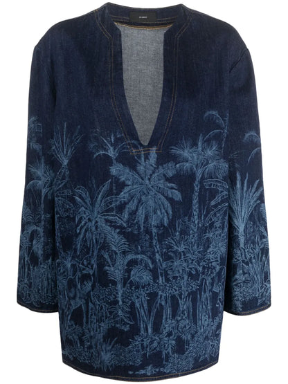 Jungle Toile De Jouy Denim Tunic