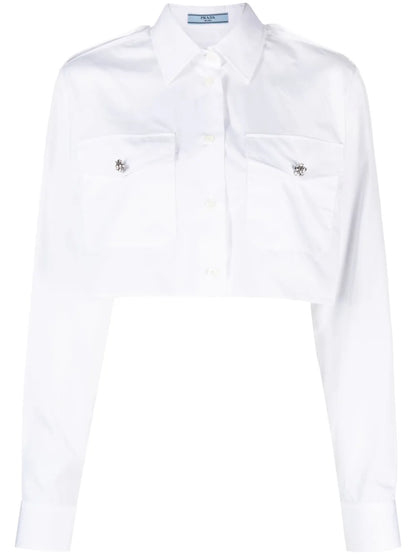 Crystal-Embellished Cropped Cotton Shirt