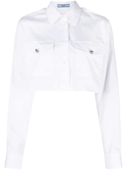Crystal-Embellished Cropped Cotton Shirt