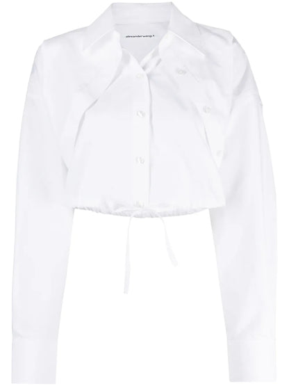 Layered-Effect Cropped Cotton Shirt