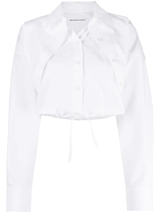 Layered-Effect Cropped Cotton Shirt