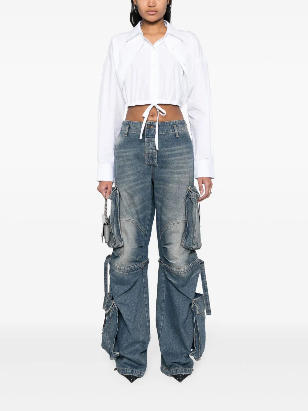 Layered-Effect Cropped Cotton Shirt