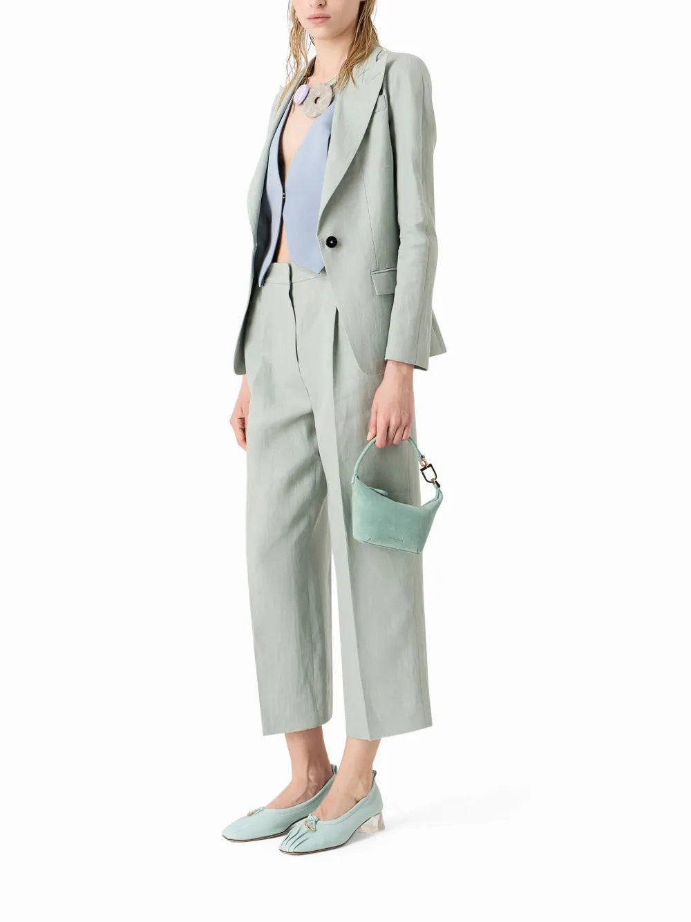 High-Waisted Linen Cropped Trousers