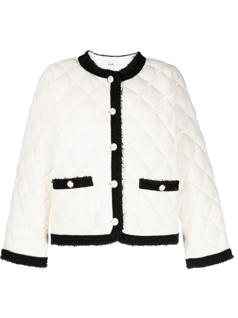 Contrasting-Trim Frayed Quilted Jacket