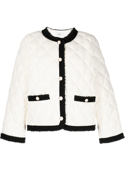 Contrasting-Trim Frayed Quilted Jacket
