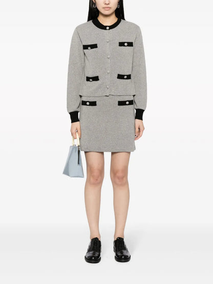 Crystal-Embellished Button Fine-Knit Suit Skirt