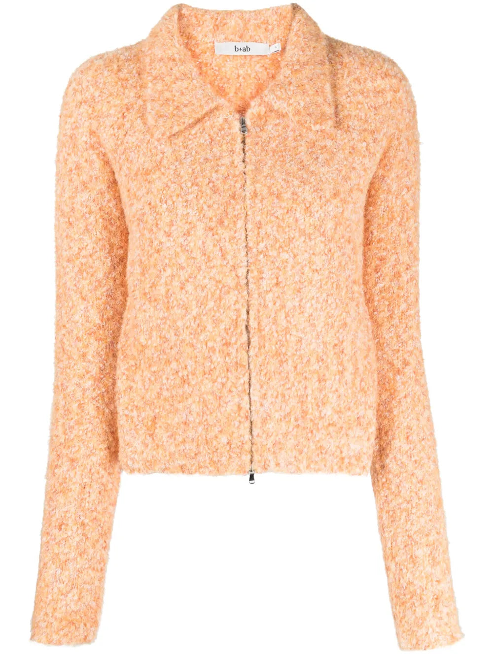 Pointed-Collar Zip-Up Cardigan