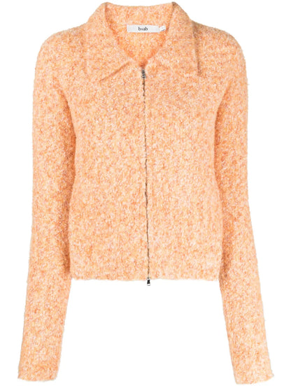 Pointed-Collar Zip-Up Cardigan