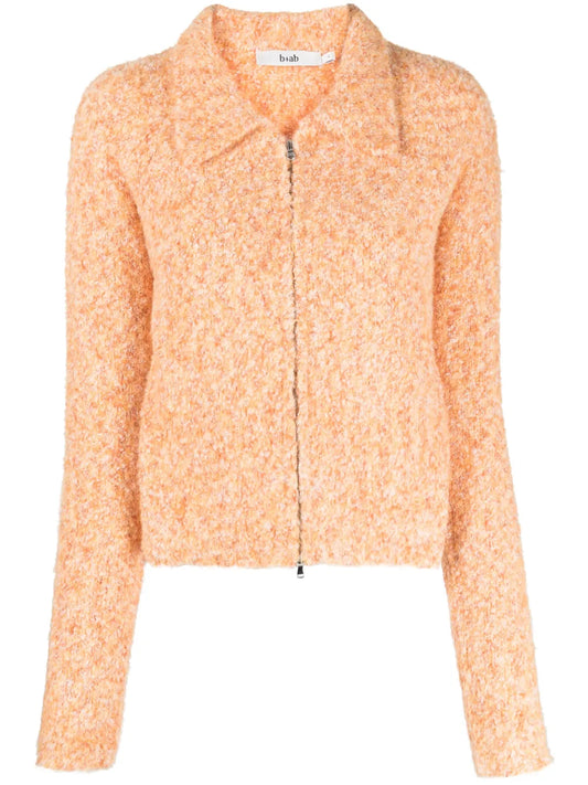 Pointed-Collar Zip-Up Cardigan