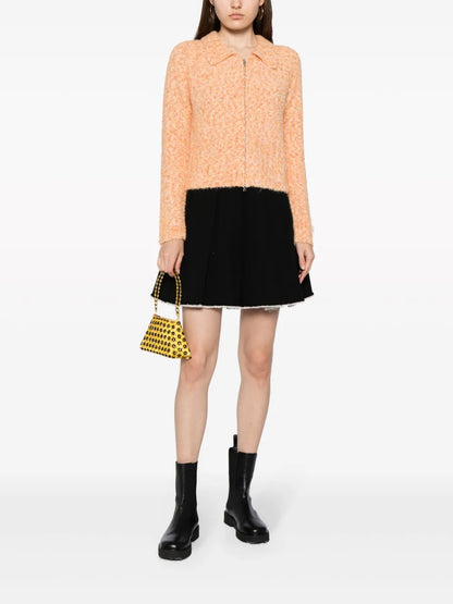 Pointed-Collar Zip-Up Cardigan