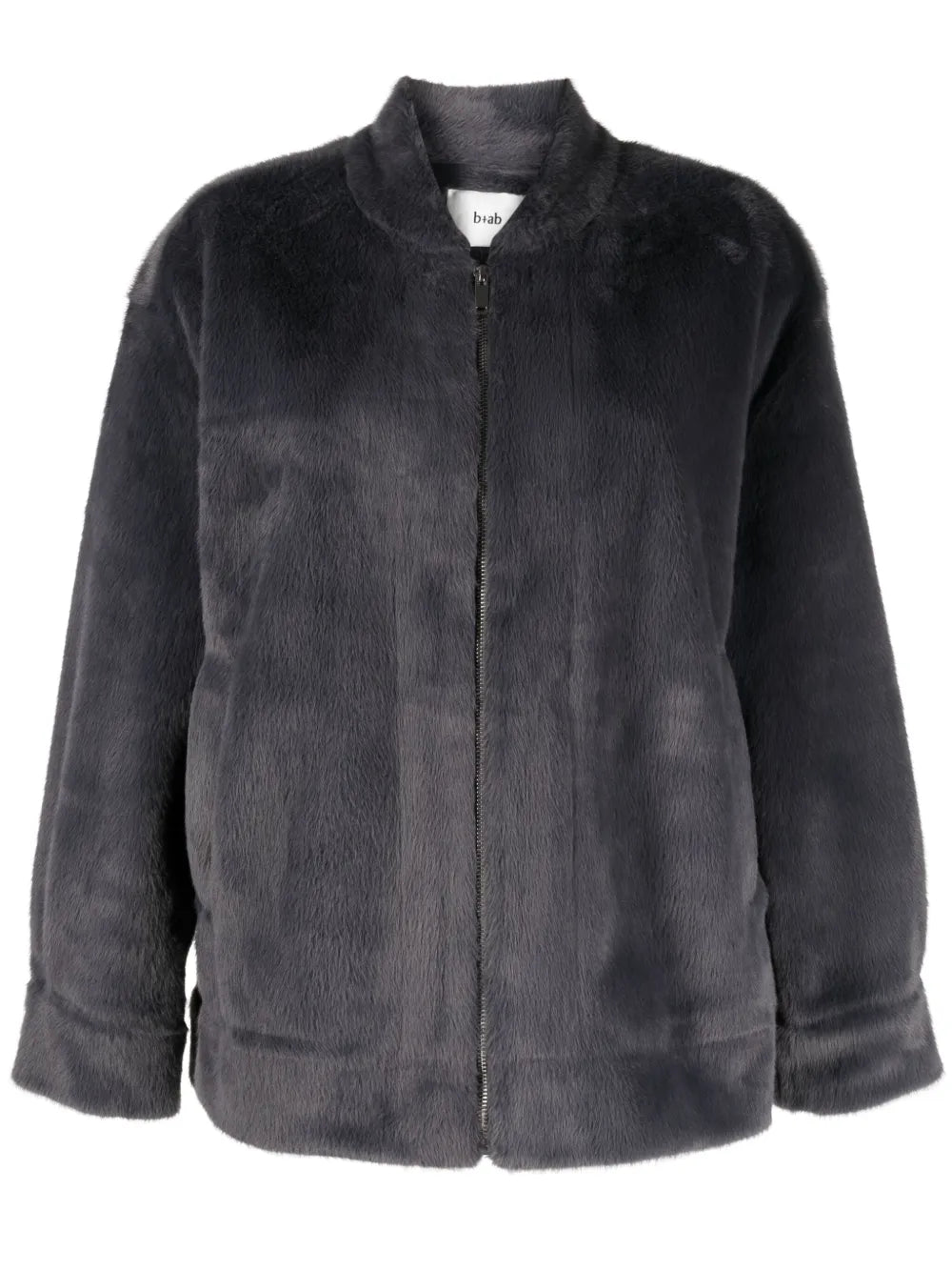 Band-Collar Faux Fur Jacket