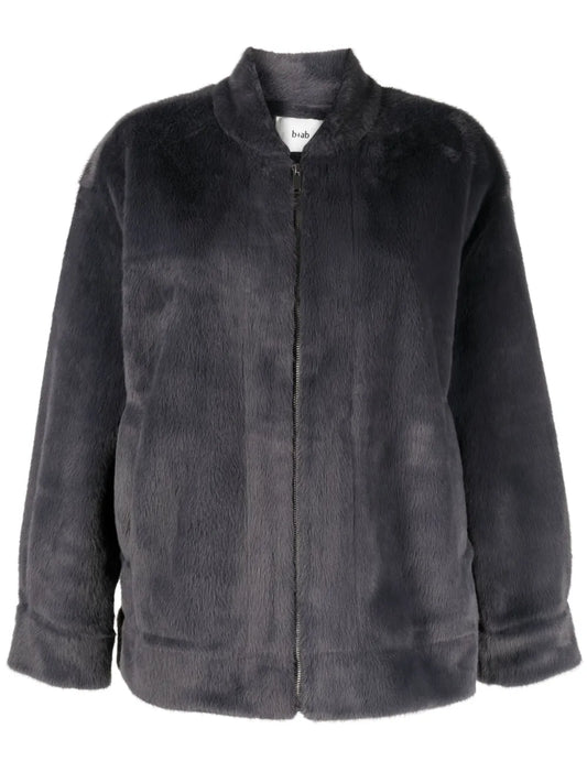 Band-Collar Faux Fur Jacket