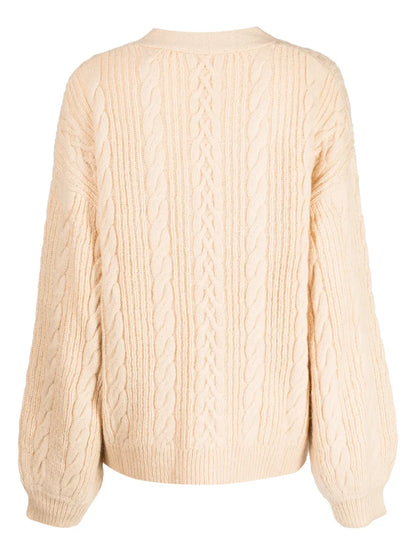 Faux-Pearl Button Cable-Knit Cardigan Set