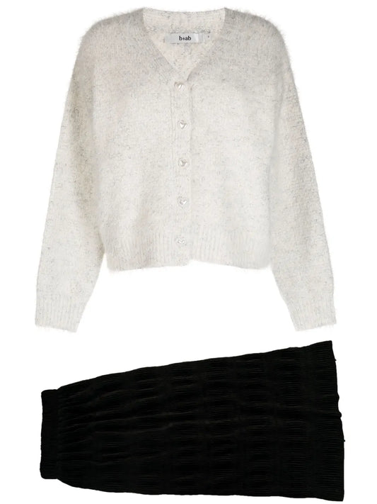 Pleated Brushed-Effect Skirt Suit