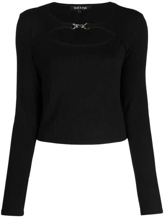 Buckle-Detail Cut-Out Cropped Top
