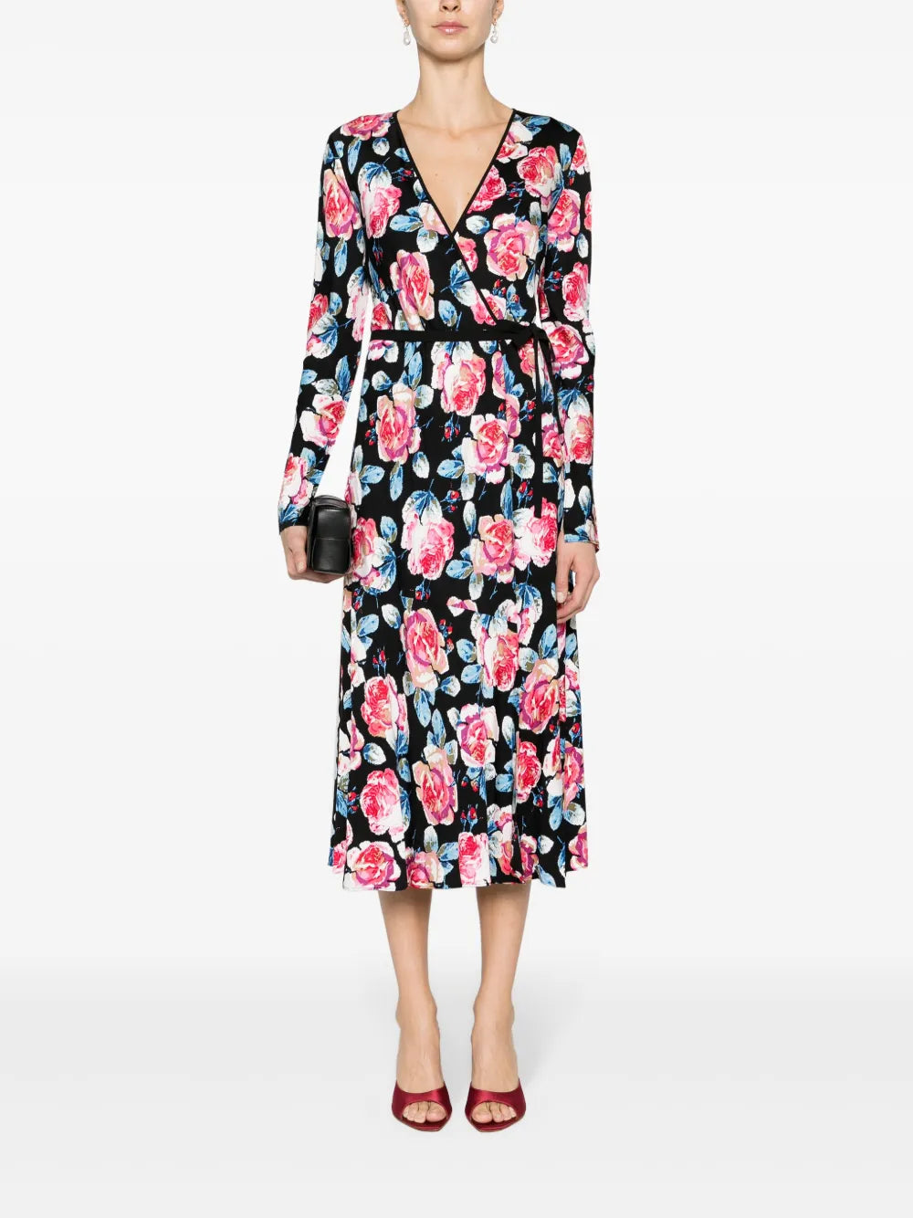 Anika Rose-Print Midi Wrap Dress
