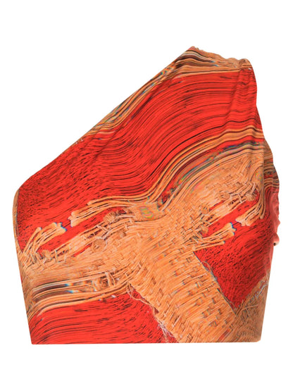 Warped-Print One-Shoulder Bikini Top