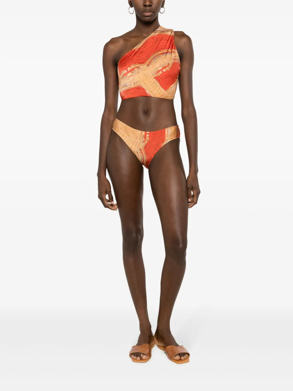Warped-Print One-Shoulder Bikini Top