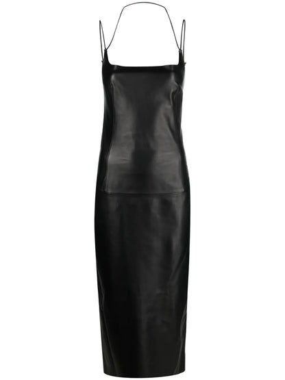 Halterneck Leather Midi Dress