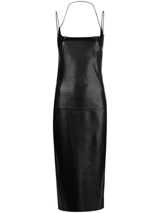 Halterneck Leather Midi Dress