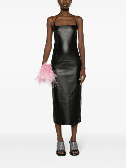 Halterneck Leather Midi Dress