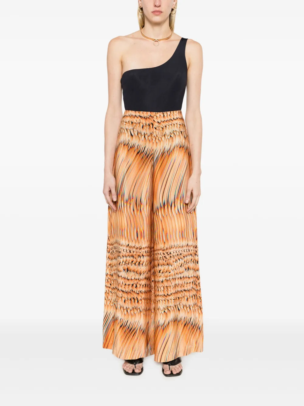Warped-Print Palazzo Pants