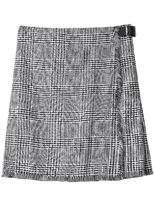Plaid-Check Fringed Miniskirt