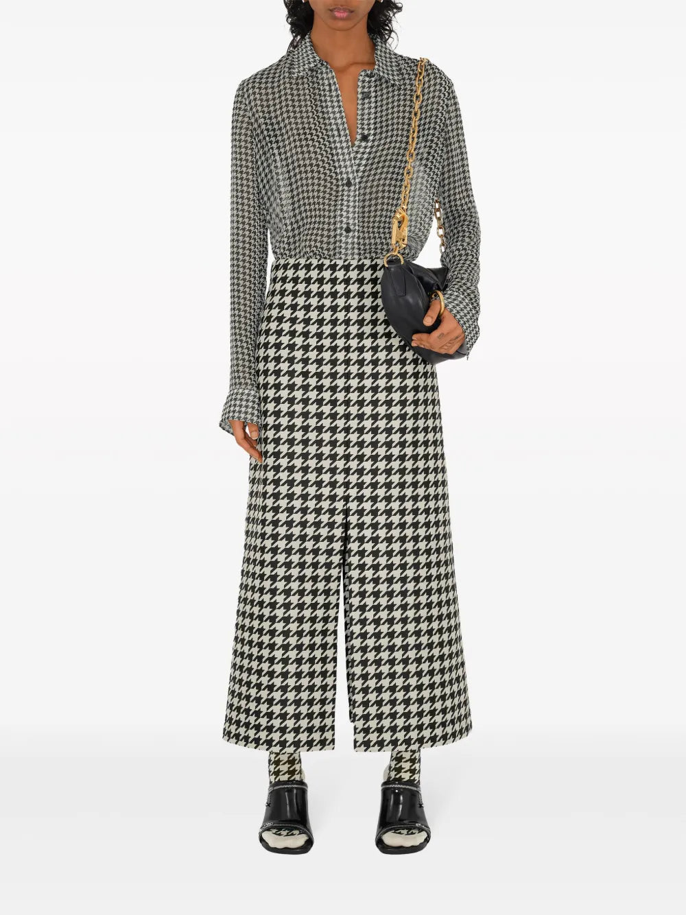 Houndstooth-Pattern Gabardine Cropped Trousers